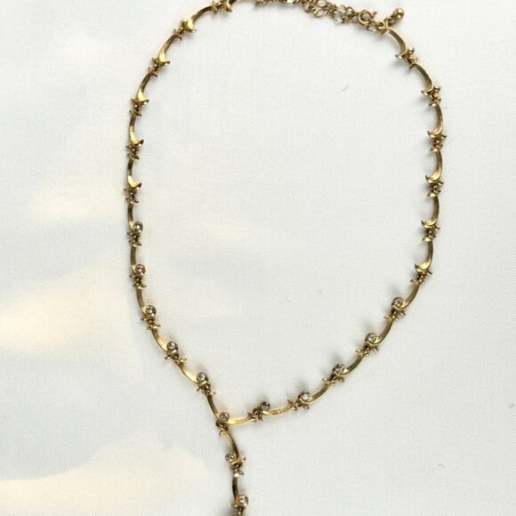 Vintage Gold and Vine, Y Necklance, Birolette Glass and Rhinestones, Pendant - Picture 3 of 14